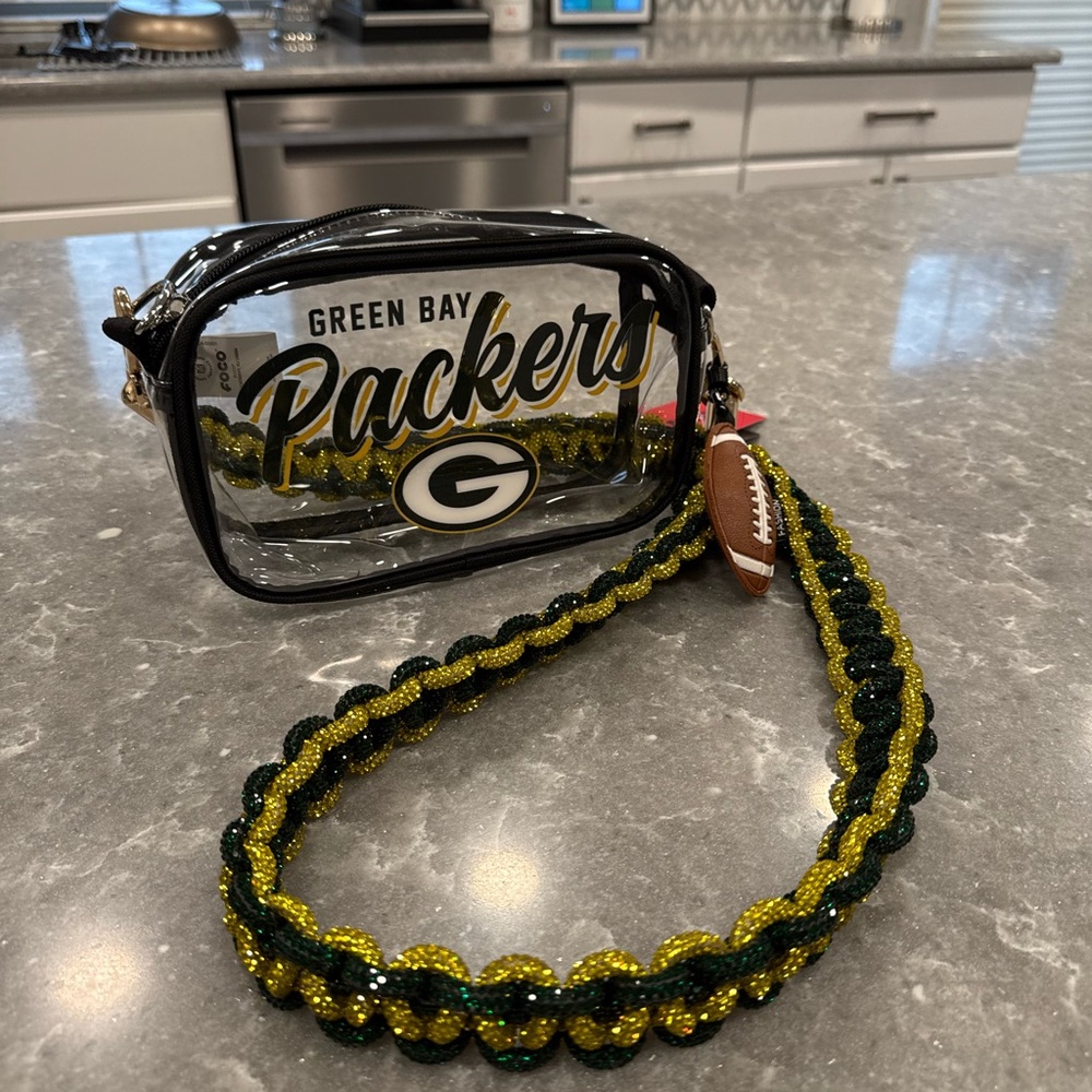 Green Bay Packers Clear Crossbody Bag & Strap BLINGY!!!